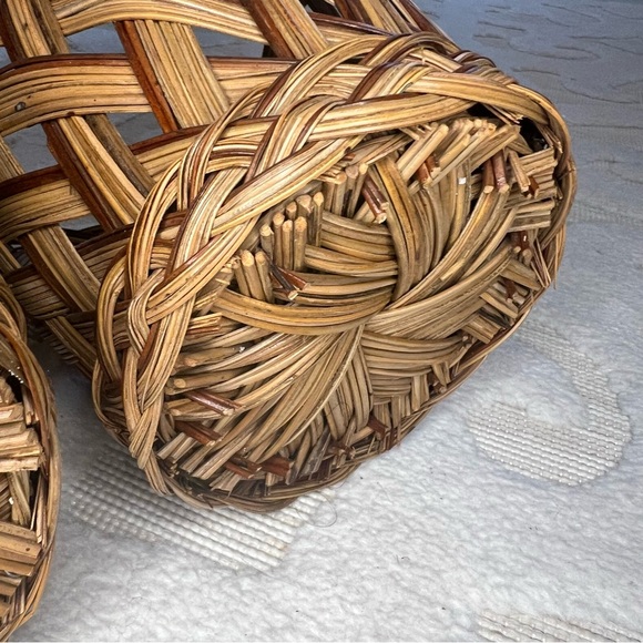 VTG Wicker Basket Planter Braided Woven Cachepot MCM Boho Cottage Set of 3 - Picture 10 of 17